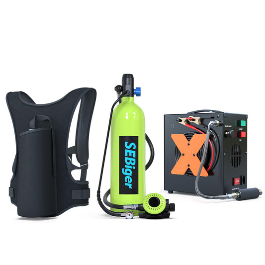 SEBiger Mini Scuba Tank 1.9L Support Underwater Breathing Reusable Diving Tank Kit with DOT Certified Pony Bottle for Underwater Exploration/Entertainment