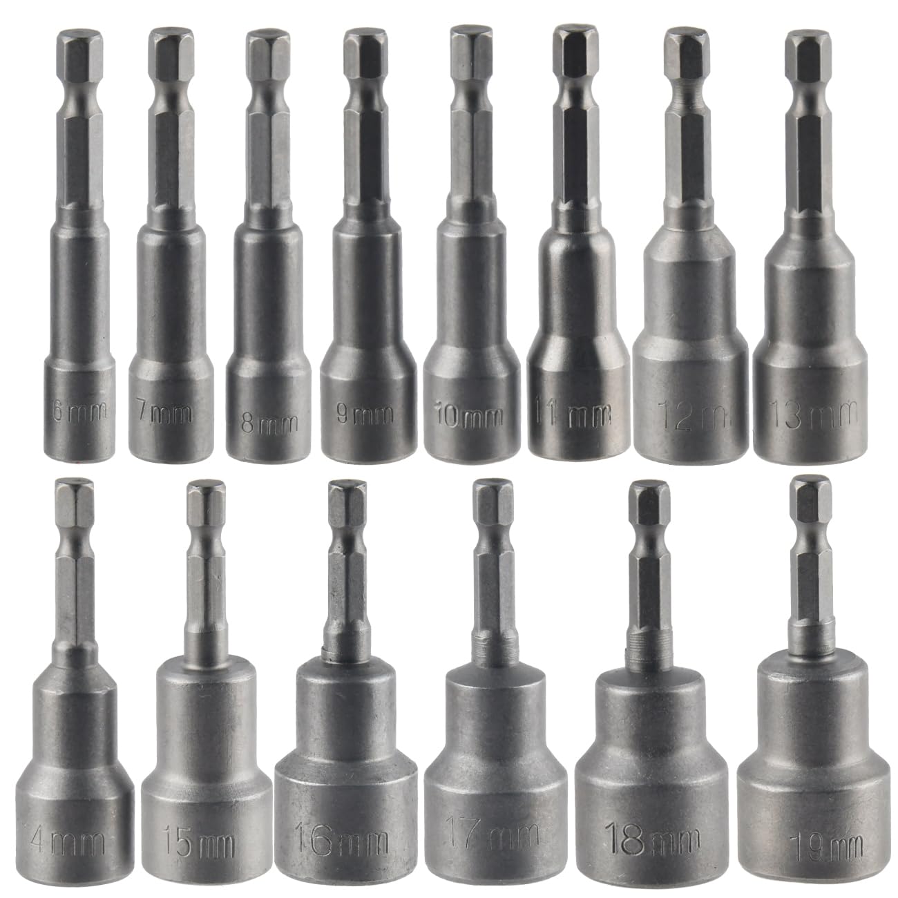 14 x TIMESETL Magnetic Hex Socket Impact Screwdriver 6-19 mm, Magnetic Socket Wrenches Hexagonal Socket Set 1/4 Hexagonal Socket Adapter Tool