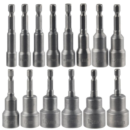 14 x TIMESETL Magnetic Hex Socket Impact Screwdriver 6-19 mm, Magnetic Socket Wrenches Hexagonal Socket Set 1/4 Hexagonal Socket Adapter Tool