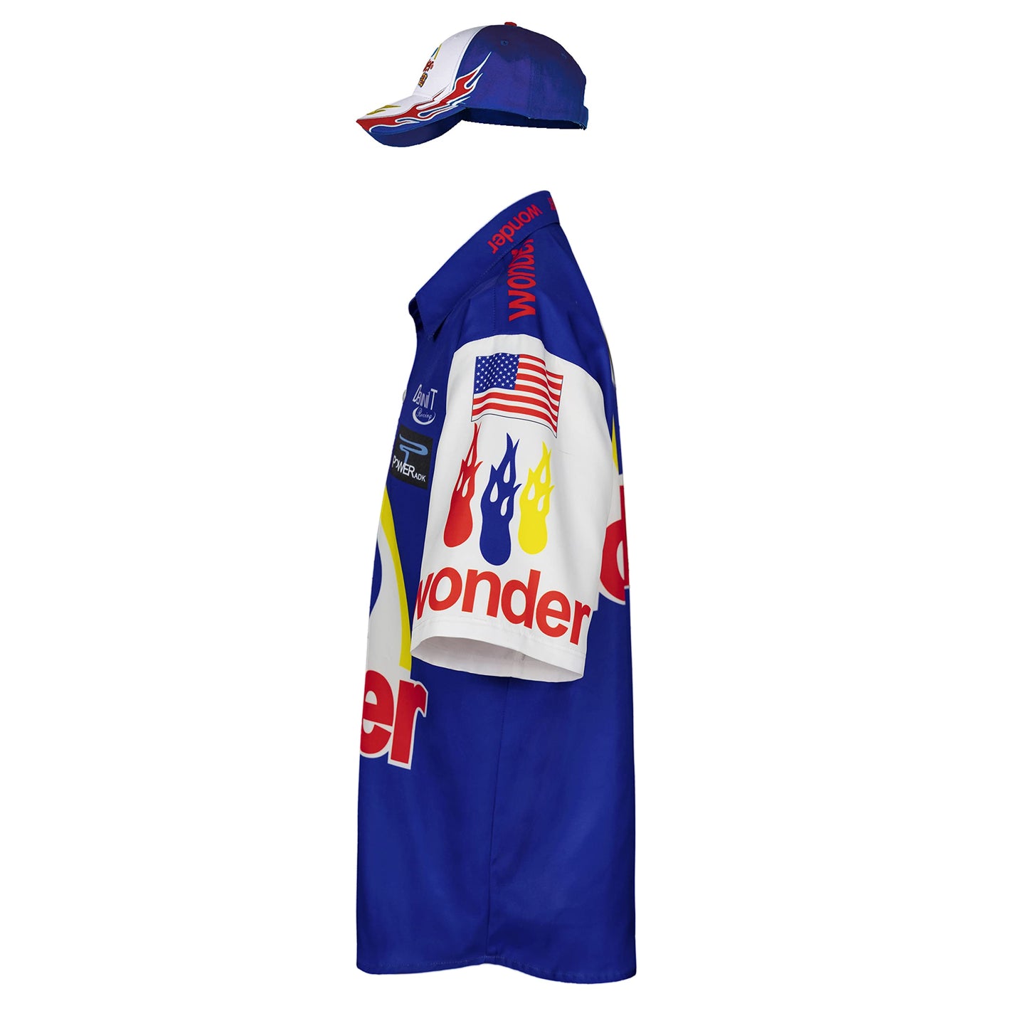 Qosivfey Adult Ricky Bobby shirt Talladega Nights Full costume with hat for Halloween costume(MY2021173-3,3XL)