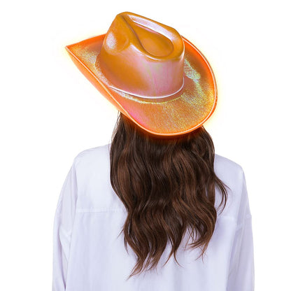 Light Up , Light Up Disco Cowgirl Hat, Holographic Space Cowboy Hat, Led Orange