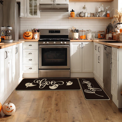 Artoid Mode Spooky Spider Web Ghosts Boo Halloween Kitchen Mats Set of 2, Home Decor Low-Profile Kitchen Rugs for Floor - 17x29 and 17x47 Inch