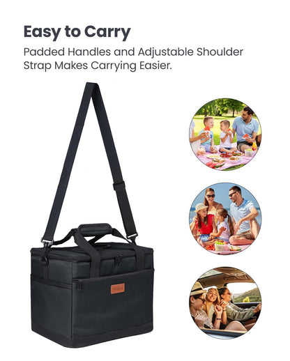 Kollea Black Cool Bag - 30 Litre Cool box -Insulated Cooler Bag Lunch Bag Keep Warm and Cold, Leak-Proof, With Carriying Straps, Multiple Pockets - Ideal for Travel, Camping, Picnics, BBQ