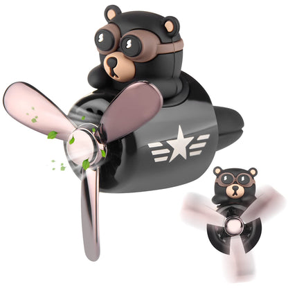 Car Air Freshener Cute Bear Pilot Halloween Car Perfume Diffuser Vent Clip Rotating Propeller Automobile Air Outlet Fan Aromatherapy Easter Halloween Gifts for Men Women(with 2 Incense Slices)