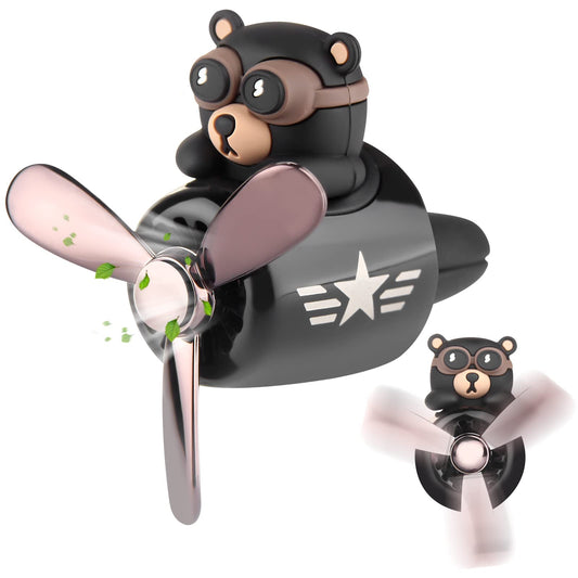 Car Air Freshener Cute Bear Pilot Halloween Car Perfume Diffuser Vent Clip Rotating Propeller Automobile Air Outlet Fan Aromatherapy Easter Halloween Gifts for Men Women(with 2 Incense Slices)