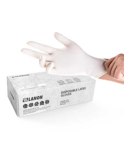 LANON 5 Mil Disposable Latex Gloves, Food Grade, Powder-Free, Fully Textured, Cleaning, White, Small(Pack of 100)
