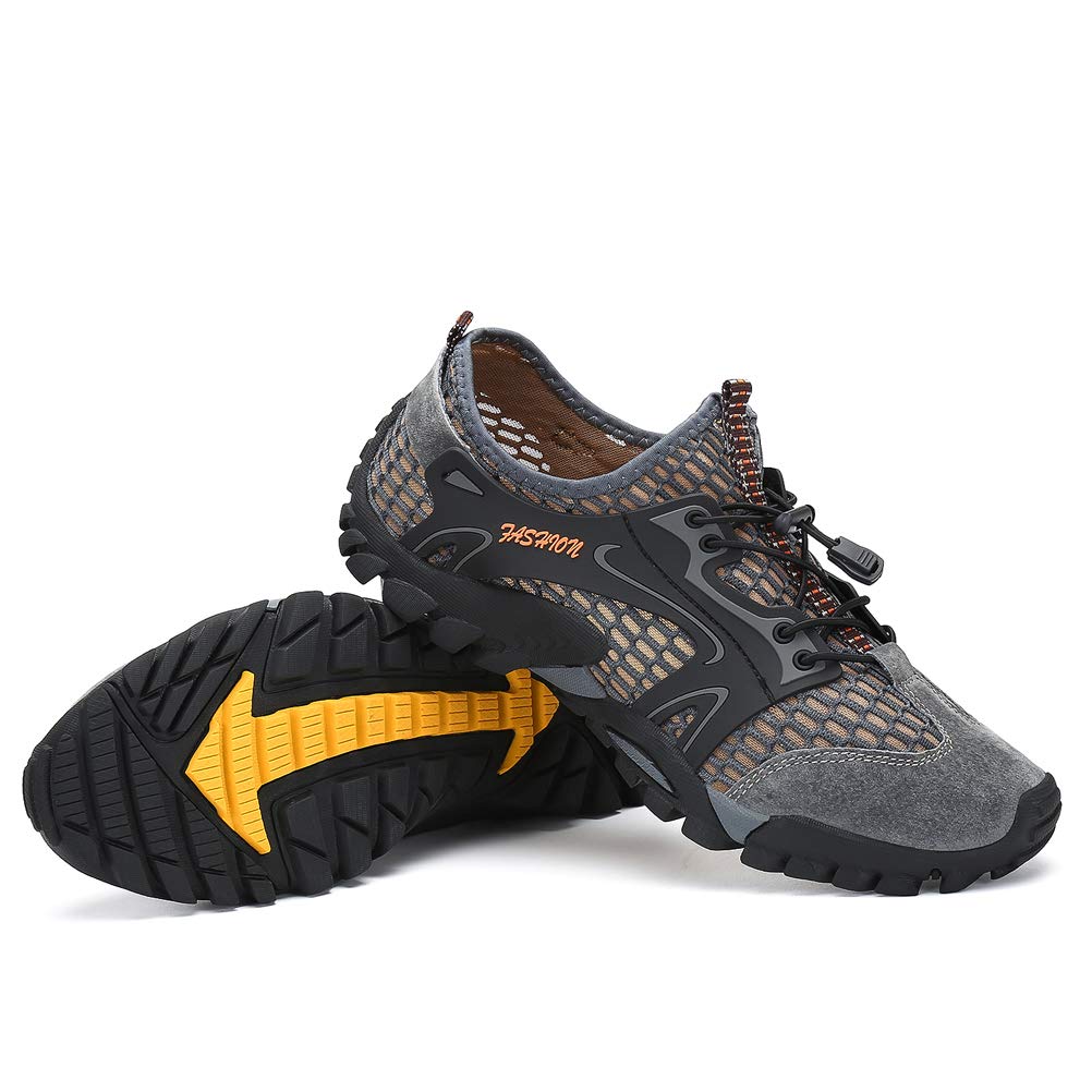 FLARUT Men's Sandals Barefoot Hiking Shoes Quick Dry Lightweight Outdoor Training Water Walking Shoes (Gray, EU44)