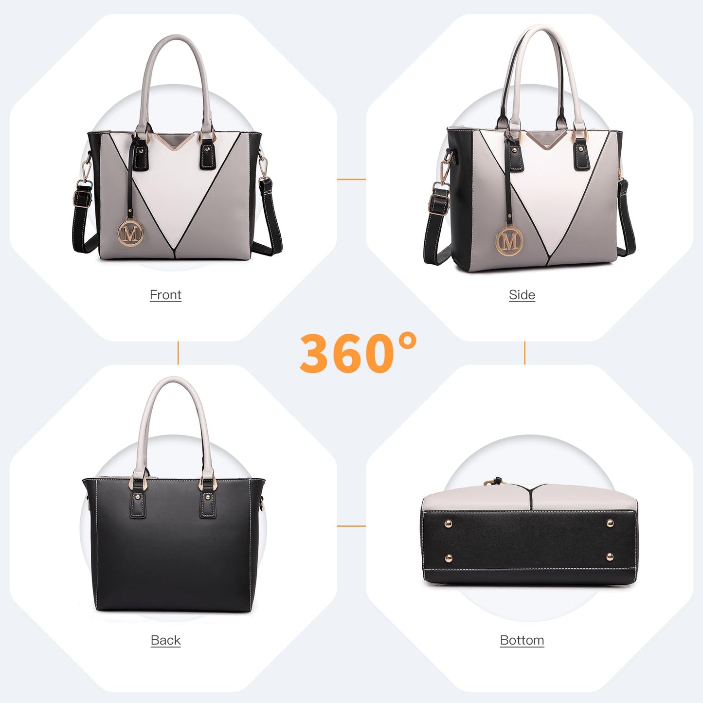 Miss Lulu Handbags for Women, V-Shape Shoulder Tote Bag, Lightweight Leather Look Medium Handbag