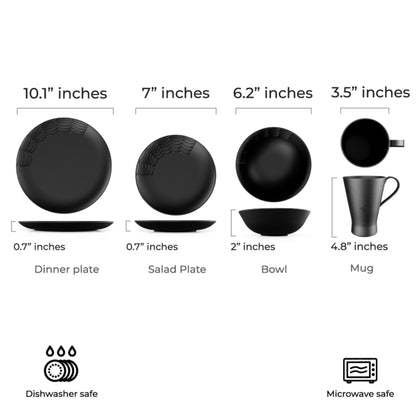 Nomnu Spiderweb Dinnerware Set (16 Pieces) - Goth Dinnerware Set - Black Matte Porcelain - 4 Dinner Plates 4 Salad Plates 4 Bowls 4 Mugs - Halloween Spooky Dishes Gothic Kitchen Decor Gifts