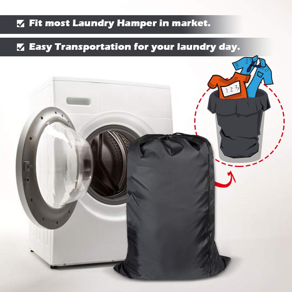 UniLiGis Washable Travel Laundry Bag with Drawstring, Large Dirty Clothes Bag Fit a Laundry Basket or Clothes Hamper, Enough to Hold 4 Loads of Laundry,26x39 inches (RoyalBlue Black Grey)