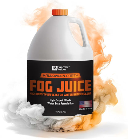 ESSENTIAL VALUES Smoke Fog Machine Liquid, Party Fog Juice - High Density - 128 Fl Oz/1 Gal - Produces Lasting High Density Haze for Water Based Foggers, Perfect for 400W-1500W Machines, Made in USA