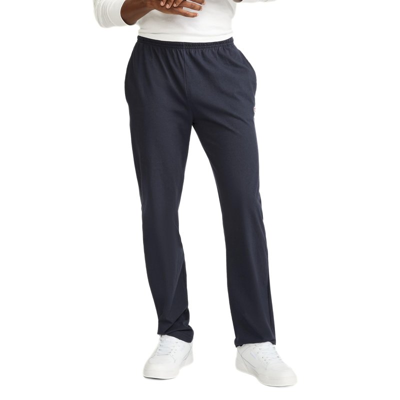 Champion Men's Open-Bottom Lounge Pants, Standard Fit, Lightweight 100% Cotton, Available in Regular and Big & Tall, Navy, Large