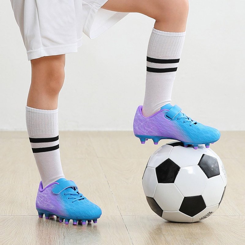brooman Kids Firm Ground Soccer Cleats Boys Girls Athletic Outdoor Football Shoes (4,Mint Purple)