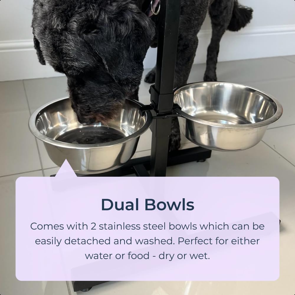 idooka Raised Dog Bowls with Stand Adjustable and Non-Slip - 2x Dishwasher Safe Metal Stainless Steel Raised Dog Bowl for Dog Food Dry or Wet and Water - Dog Accessories for Large or Elderly Dogs