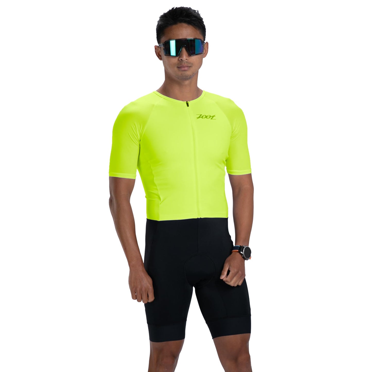 Zoot Men’s Core Tri Aero FZ Racesuit, Short Sleeve Moisture-Wicking Triathlon Suit, Plush Chamois & Storage for Race Day - Hyper Yellow - 2X-Large