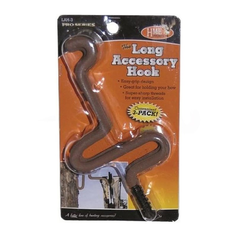 HME Extra Long Accessory Coated Hunting Hook Convenient Way to Hold Multiple Items Sharp Tip Easily Screws into Tree, 3 Pack (Bister)