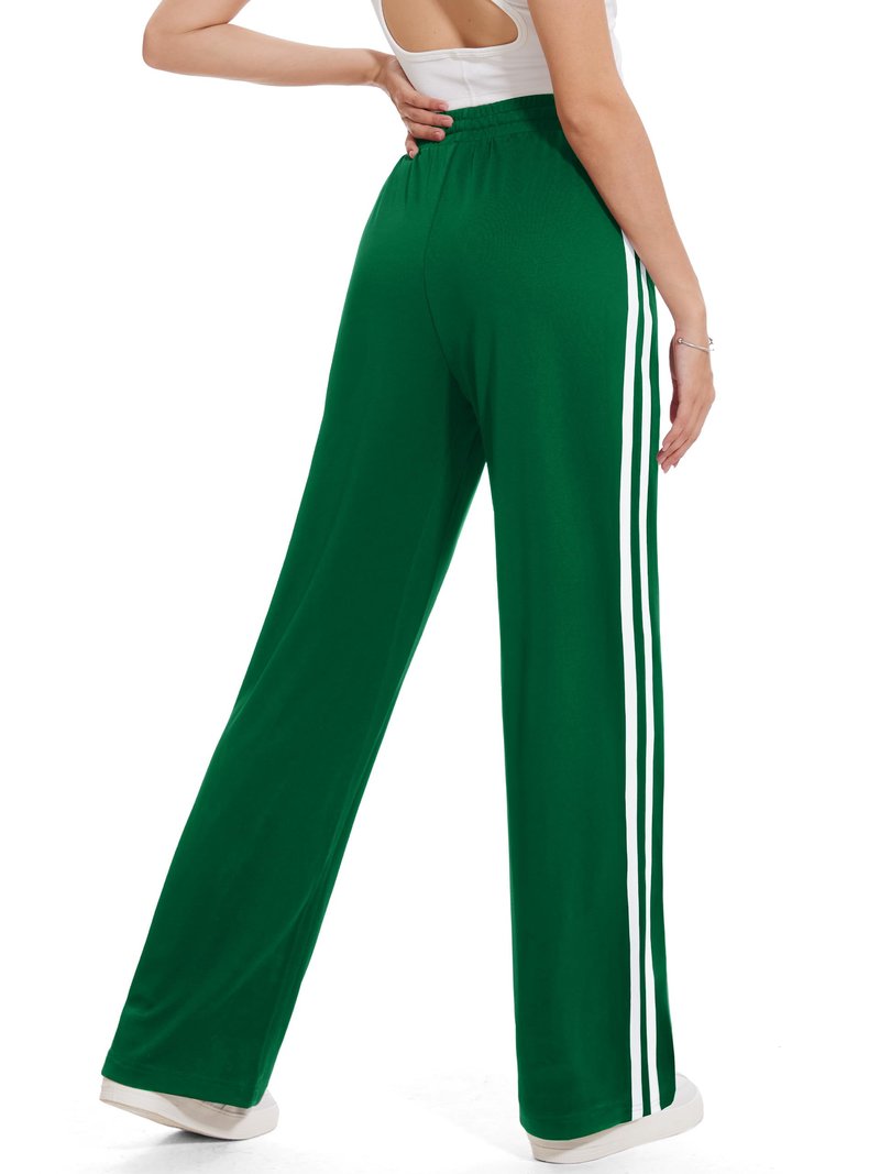 Tapata Long Women 32" Inseam Warm Up Track Pants Wide Leg Sweatpants Lightweight Side Stripe Ladies Slacks Workout, Green, S