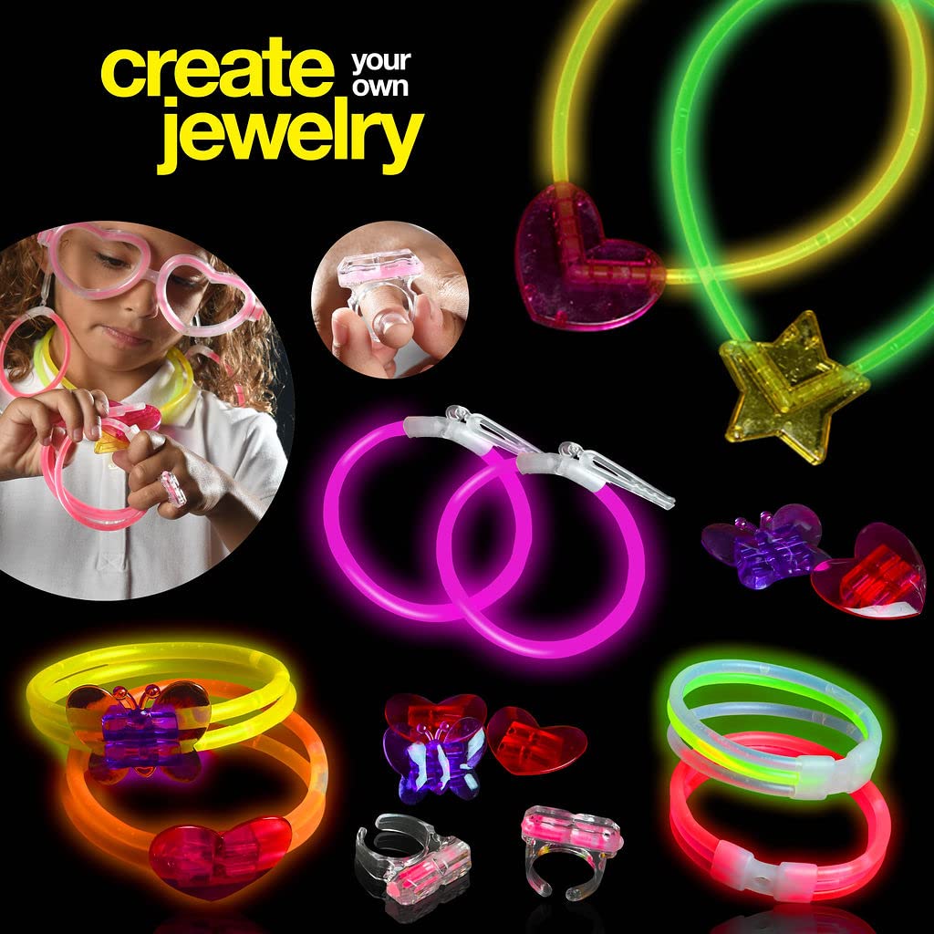 500 Glow Sticks Party Pack Necklaces And Bracelets - Ultra Bright Glow in The Dark Party Supplies, Bulk 8” Mixed Colors 200 Sticks And 300 Accessories - for Halloween, Christmas, Birthday