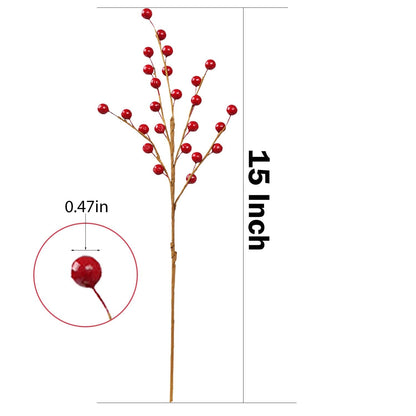 DR.DUDU 12 Red Holly Berry Stem Picks - Decorative Wire Stem Branch Sprays for Christmas Tree Decoration, Holiday Decor, Silk Flower Arrangements, Home DIY Crafts