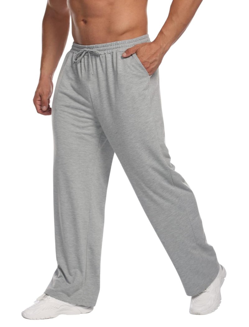 Deyeek Mens Grey Baggy Sweatpants Wide Leg Sweat Pants for Mens Athletic Pants Open Bottom Lounge Fleece Pants with Pockets