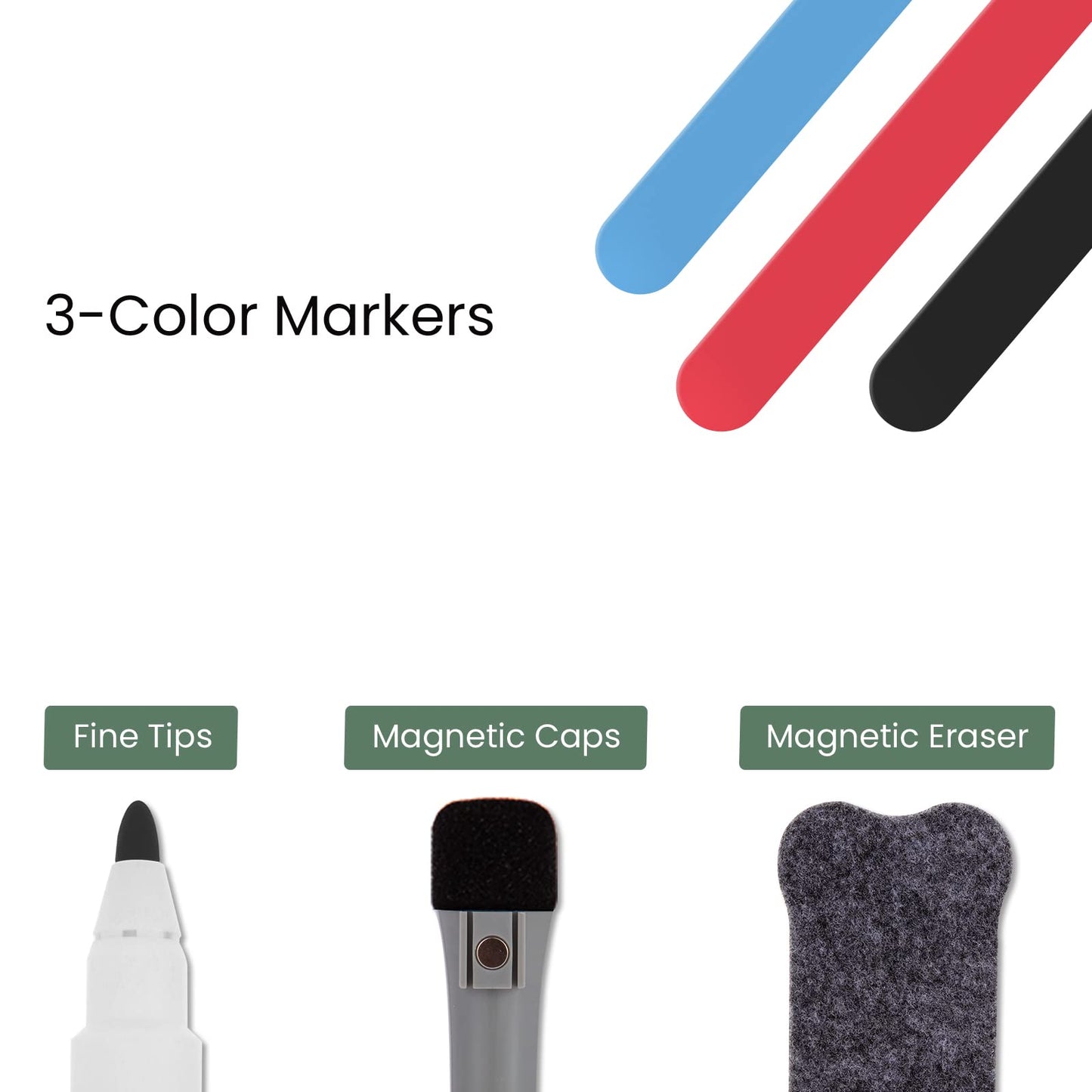 ALEZEL Magnetic Calendar for Refrigerator, Greenery Dry Erase Fridge Calendar Set (3 Boards) - Monthly & Weekly Planner Whiteboard, Shopping List White Board, 3 Markers + Eraser