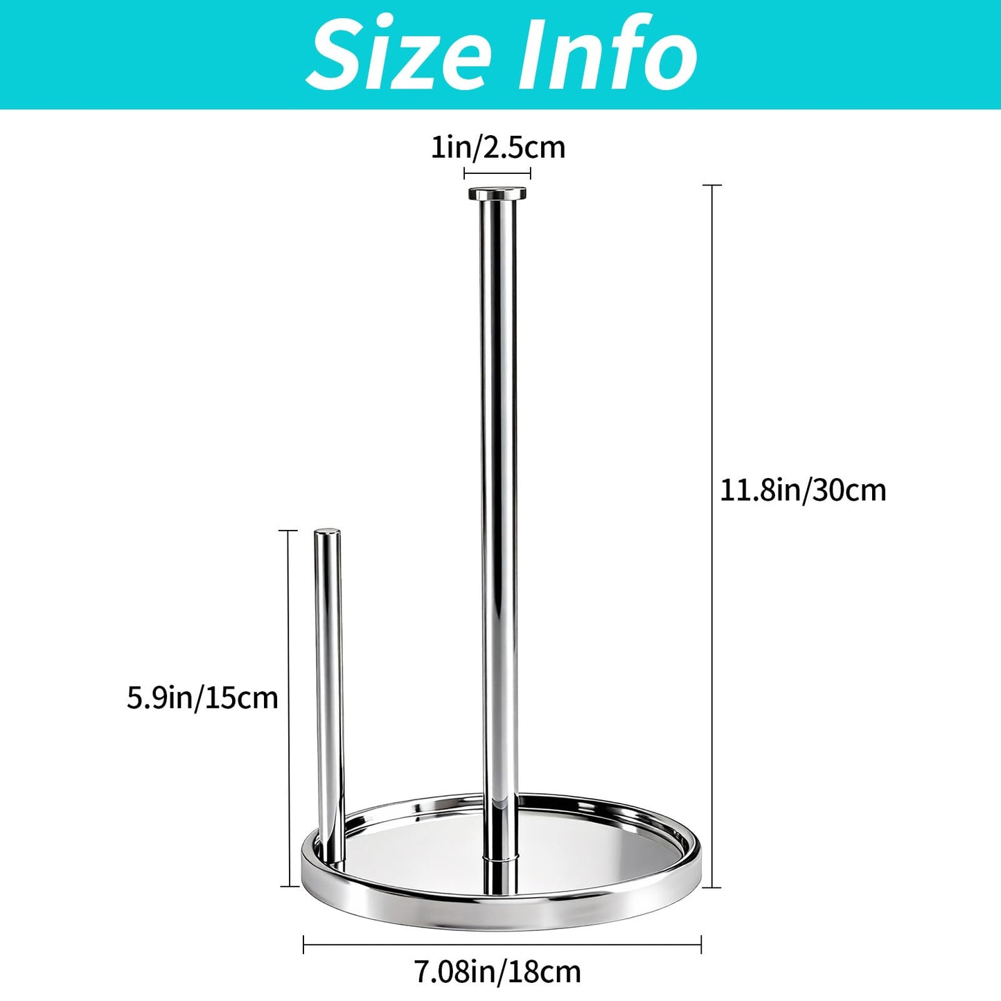 Paper Towel Holder Countertop, Standing Paper Roll Holder with Anti Slip Weighted Base, Stainless Steel Freestanding Paper Towel Holder for Kitchen, Chrome