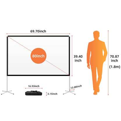 Portable Projector Screen with Stand Outdoor: Camping Projection Screen 80 inch 4K Movie Screen for Home Backyard Indoor 16:9 HD Night