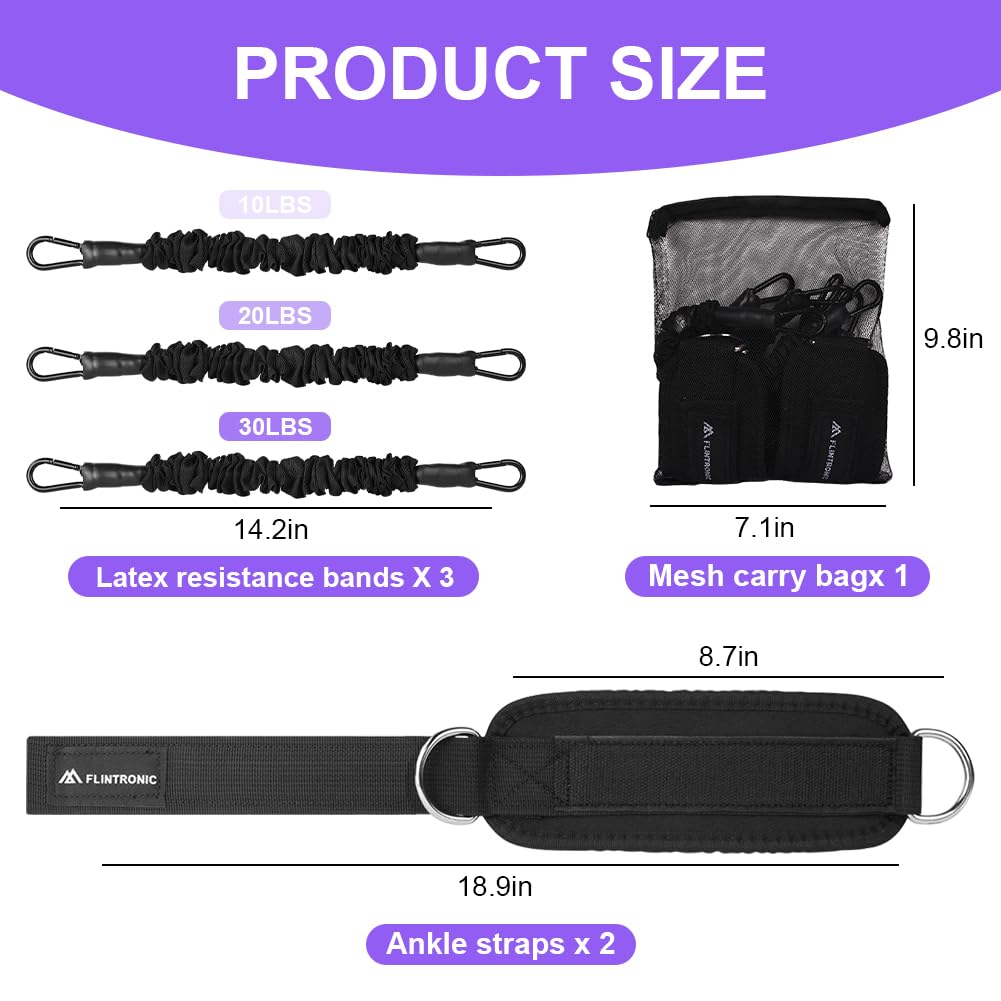 flintronic Resistance Bands Set, Ankle Resistance Bands, Gym Cuffs with Double D-Ring, Resistance Bands Set with Ankle Straps, for Muscle Shaping Home Workouts and Fitness Training