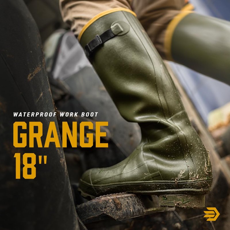 LaCrosse Grange Rubber Hunting & Work Boots for Men - Waterproof ZXT Rubber, with Adjustable Fit Strap, EVA Footbed, and Slip-Resistant Outsole, OD Green - 8