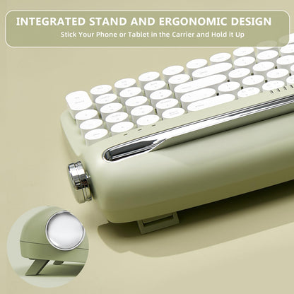 YUNZII Upgraded Wireless Typewriter Keyboard,with Retro Integrated Stand,USB-C/Bluetooth,Cute Round Keycaps, USB-C/Bluetooth Connection for Table, Phone, PC and Win/Mac/Android (B309, Baby Pink)