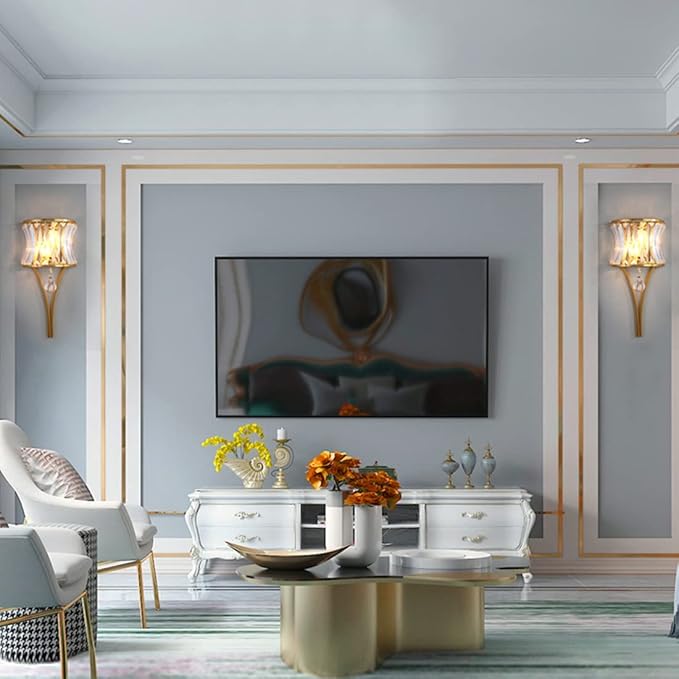 Modern Crystal Wall Light Gold Crystal Wall Sconces Light Mid-Century Vanity Light Indoor Elegant Glass Wall Lighting Fixtures for Bedroom Living Room Hallway Entryway