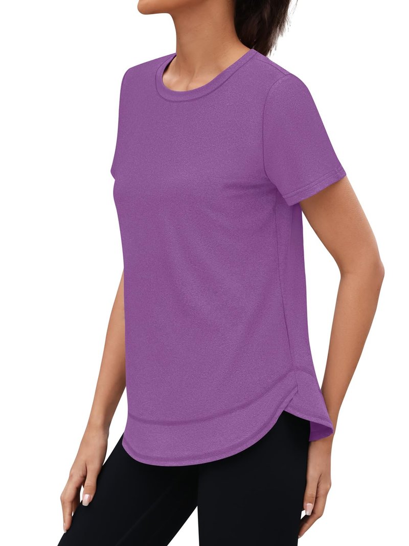 3rd hill Womens Workout Tops Short Sleeve Crewneck Sports Yoga Running Shirts Quick Dry Outfits Purple L