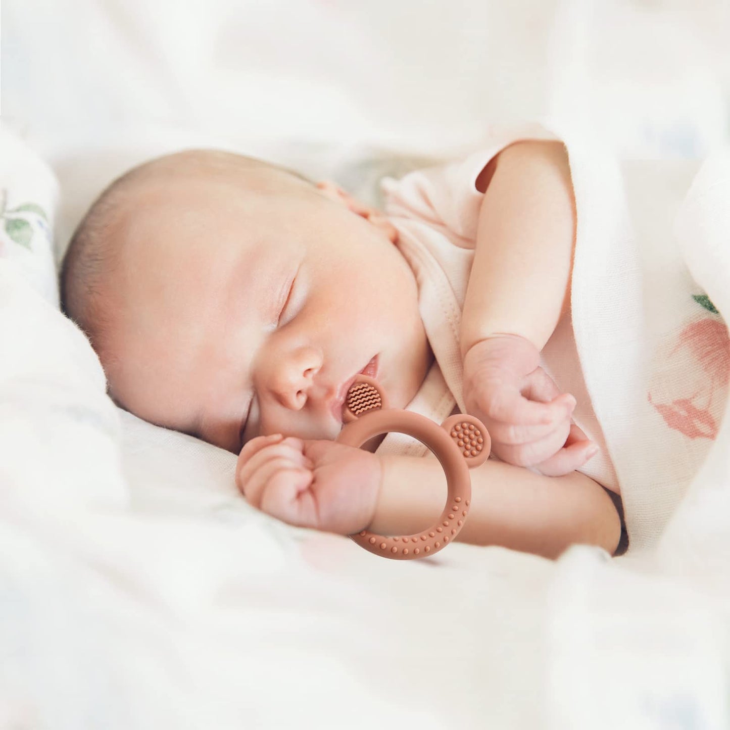 Eascrozn Baby Teething Toys Set of 3, Teethers for Babies 3-6 6-12 Months, BPA Free Soft and Textured Bear Teething Rings Silicone Teething Relief Soothing Sore Gums Baby Chew Toys