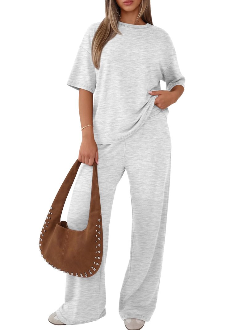 Trendy Queen Women 2 Piece Matching Summer Lounge Sets Clothing Spring Loose Fit Short Sleeve Shirts & Pants Loungewear 2026 Travel Airport Outfit Cruise Resort Beach Vacation Clothes