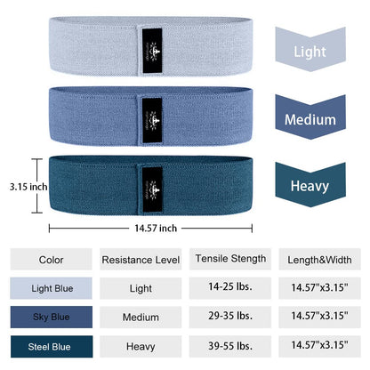 Hatha Yoga Large Resistance Band,14.5" x3.15",Fabric Exercise Loop Bands with Instruction Guide and Carry Bag, Set of 3.