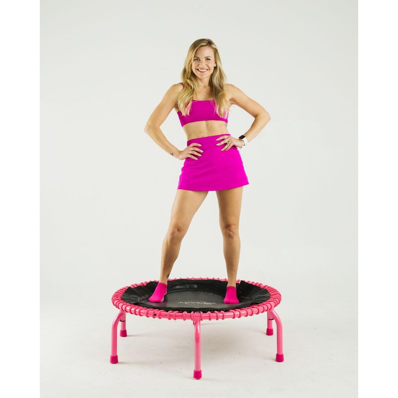 JumpSport 350 PRO Fitness Trampoline, Cardio Workout, No-Tip Arched Legs Home Gym Equipment with Adjustable Bungees & 60 Day Trial Video, 39", Pink