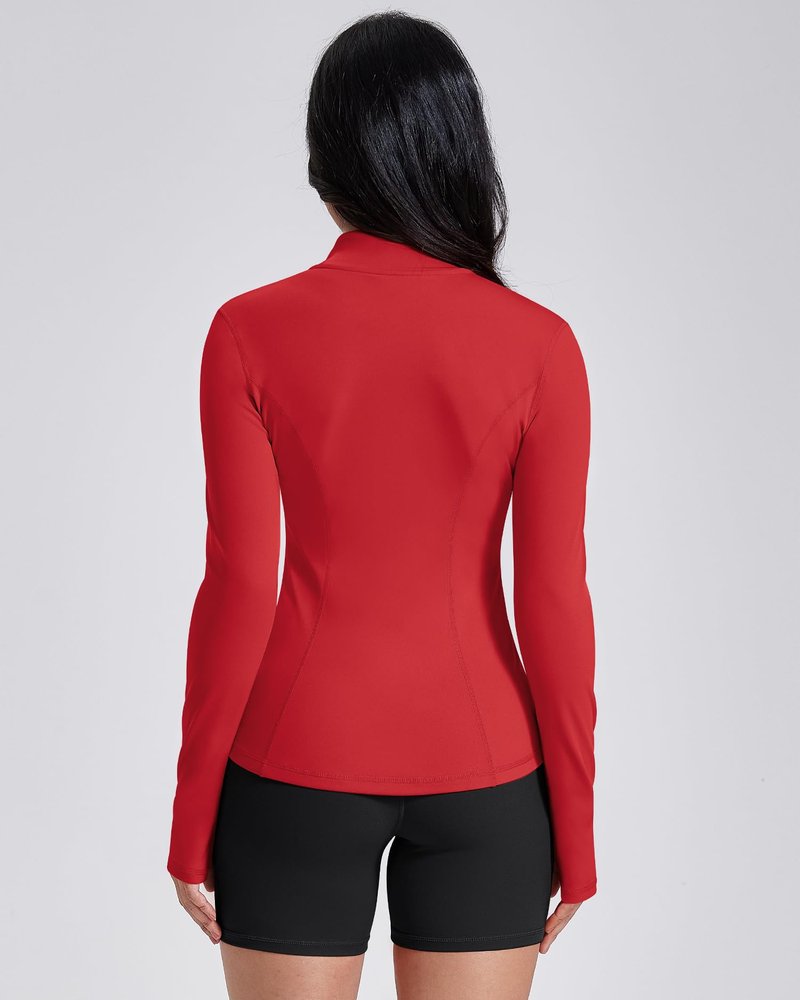 AVGO Womens Workout Jackets Lightweight Athletic Zip Up Jacket Slim Fit Running Gym Top with Pockets & Thumb Holes(Red, XS)