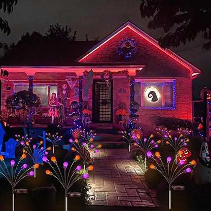 6Pack Total 48 LED Purple and Orange Solar Halloween Lights Outdoor - Solar Firefly Lights Outdoor, Sway by Wind, Waterproof for Garden Patio Pathway Halloween Decorations