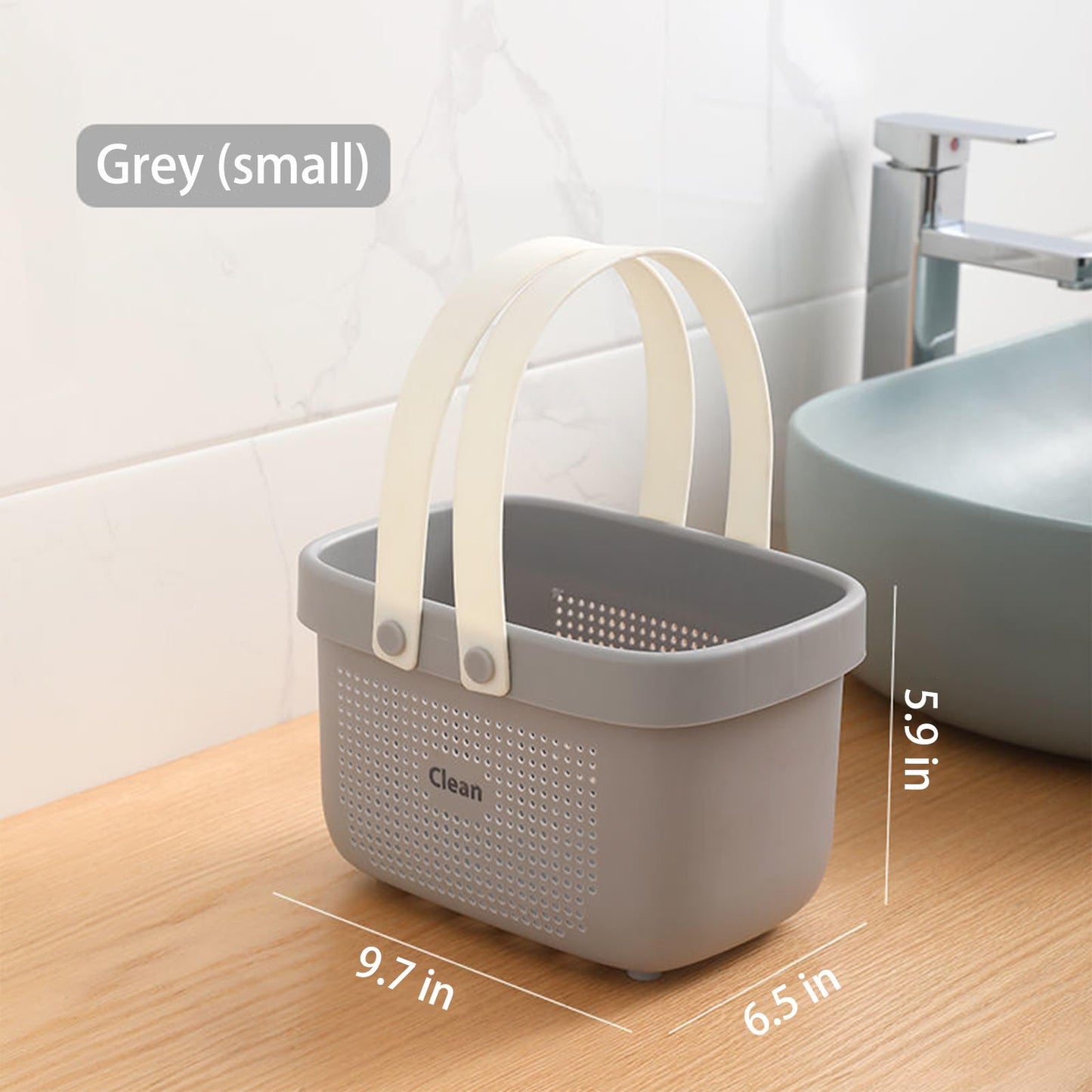 JiatuA Plastic Storage Basket with Handle Portable Shower Caddy Tote Organizer Basket Bin for Bathroom Kitchen Dorm Room Bedroom, Small Grey