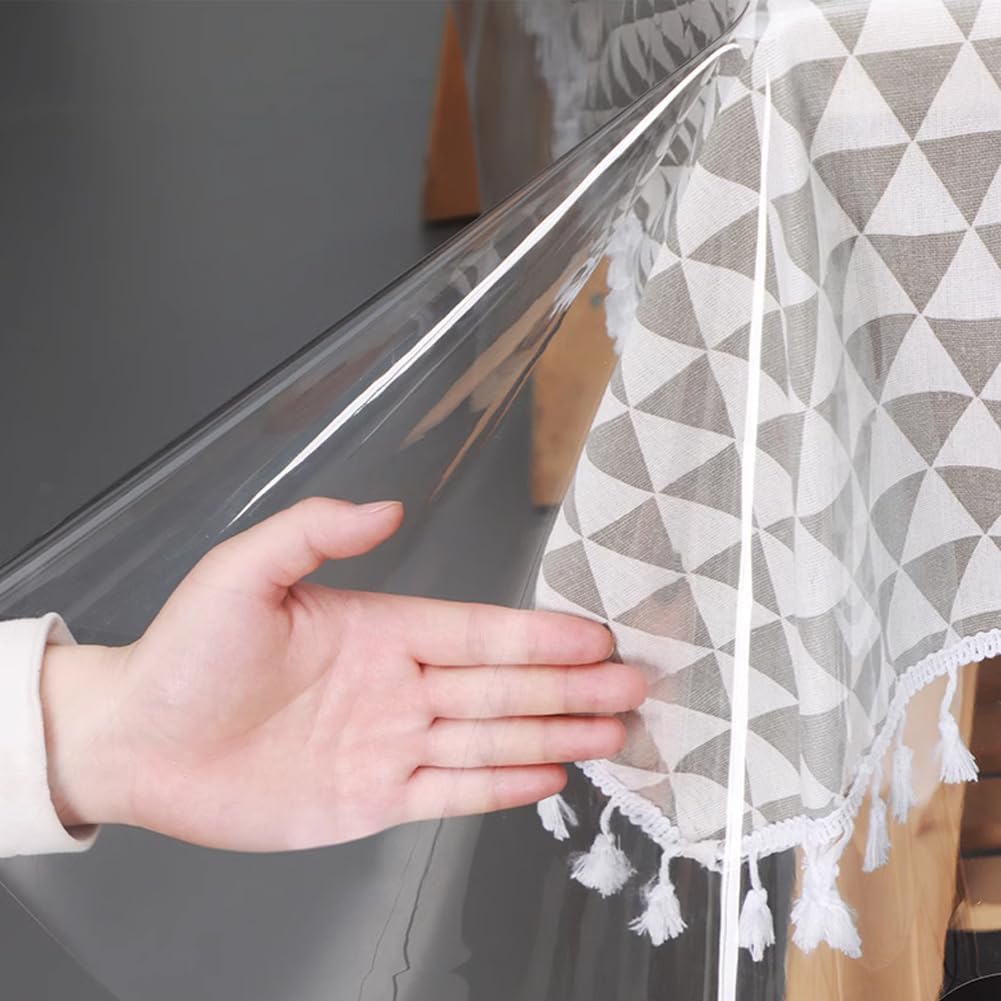 DASIAUTOEM Transparent Tablecloth, Transparent Table Film, Transparent 150 cm Wide, Sold by The Metre, 0.13 mm Thick, Waterproof, Washable PVC Film, Greaseproof Table Protector (150 x 250 cm)