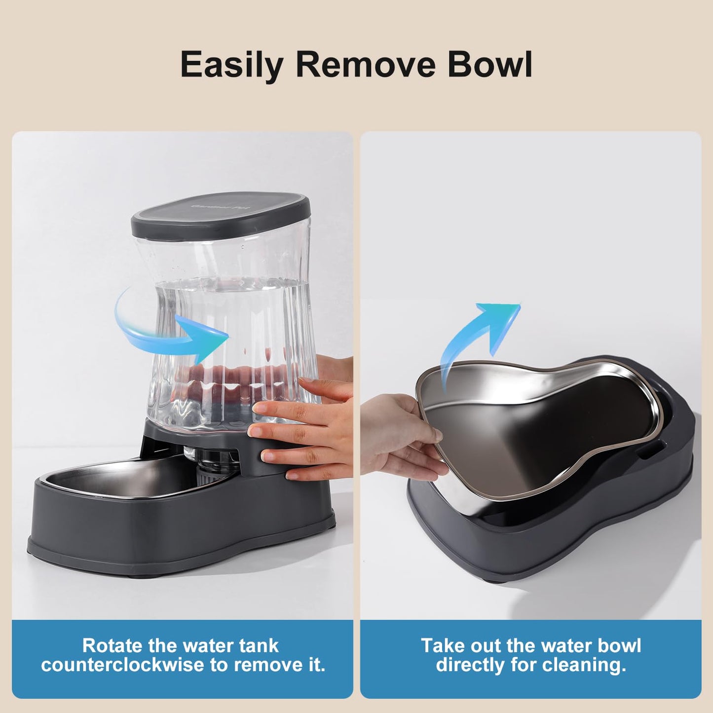 Gardner Pet 3.85L Pet Water Dispenser, Cat Bowls with Stainless Steel Bowl, Gravity Dog Water Dispenser, 100% BPA-Free Automatic Cat Feeder, Feeding Station for Medium & Large-Sized Pets, Dark Grey