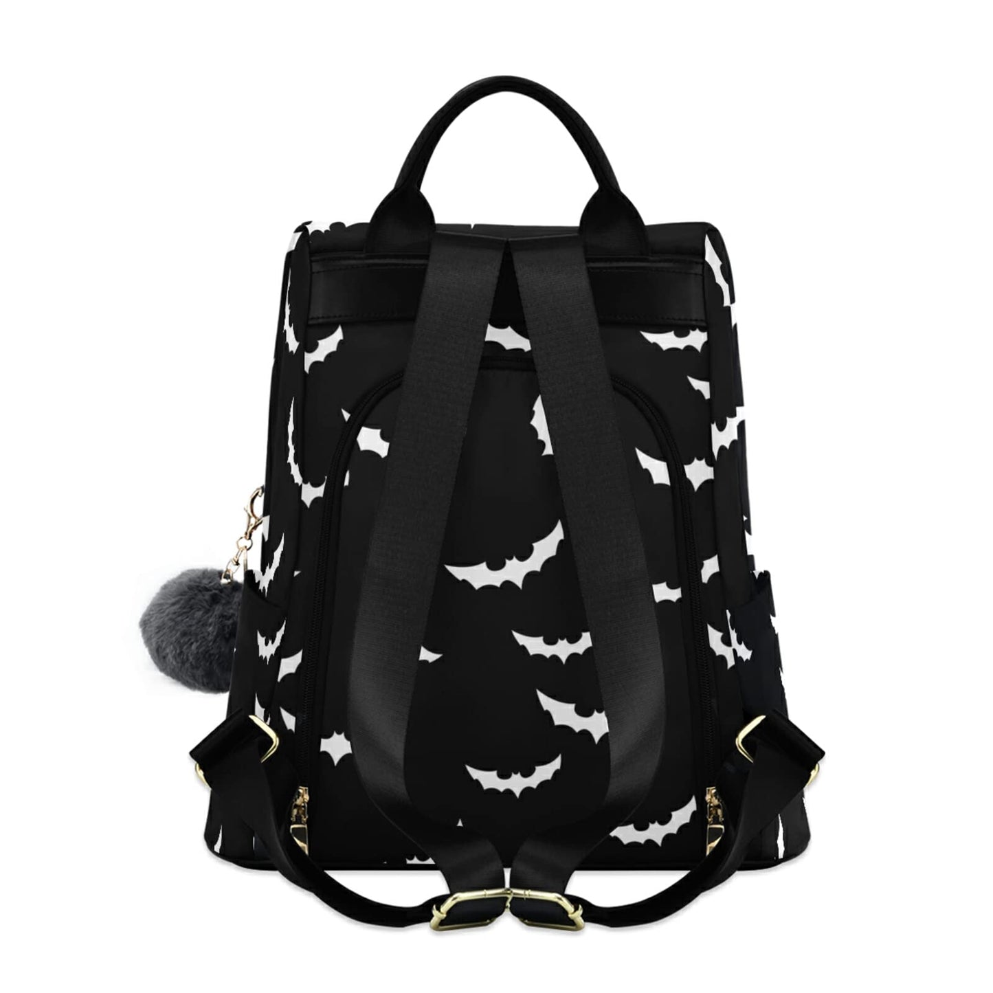 CBBYY Bats Halloween Backpack Purse for Women Nylon Anti-theft Travel Backpack Lightweight Shoulder Bag with Plush Ball Keychain