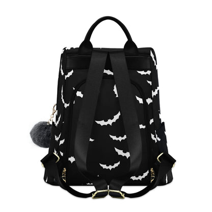 CBBYY Bats Halloween Backpack Purse for Women Nylon Anti-theft Travel Backpack Lightweight Shoulder Bag with Plush Ball Keychain