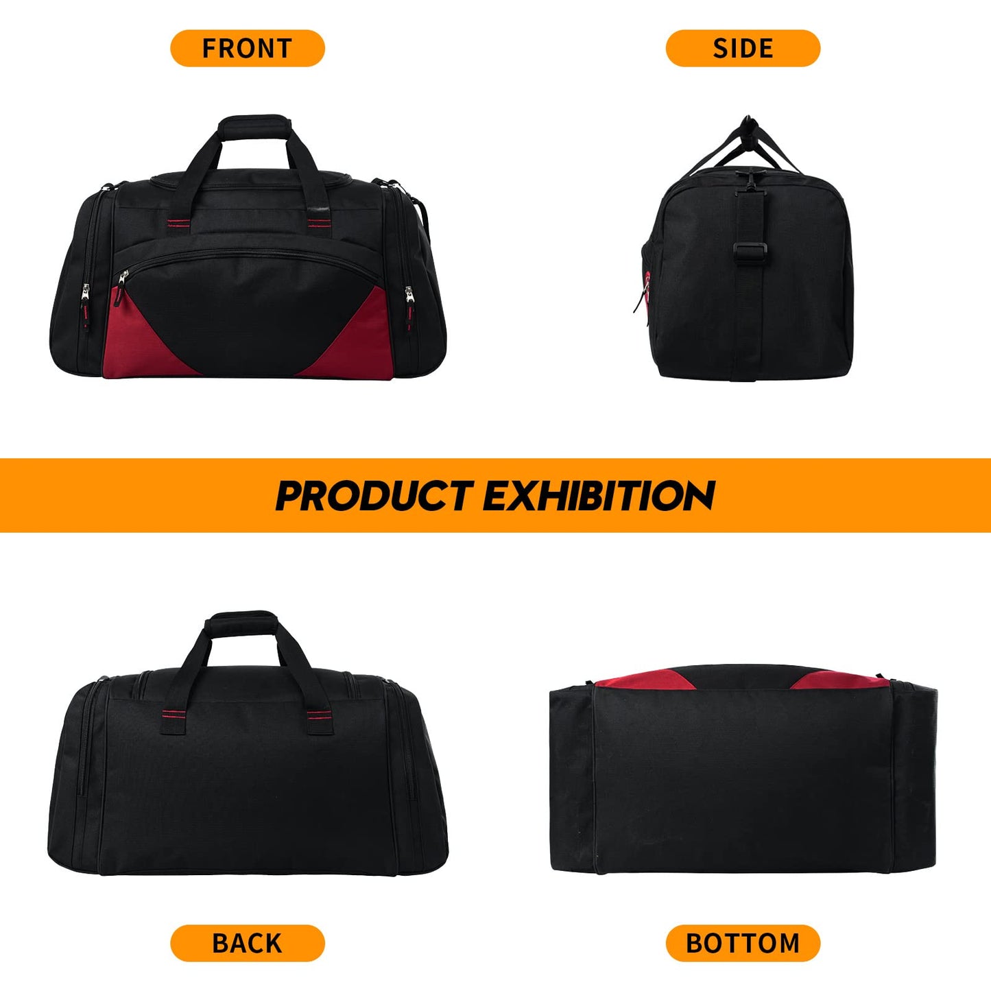Gym Bag for Men - 55L Black Durable Large Duffle Bag for Travel, Workout, Fitness & Sport