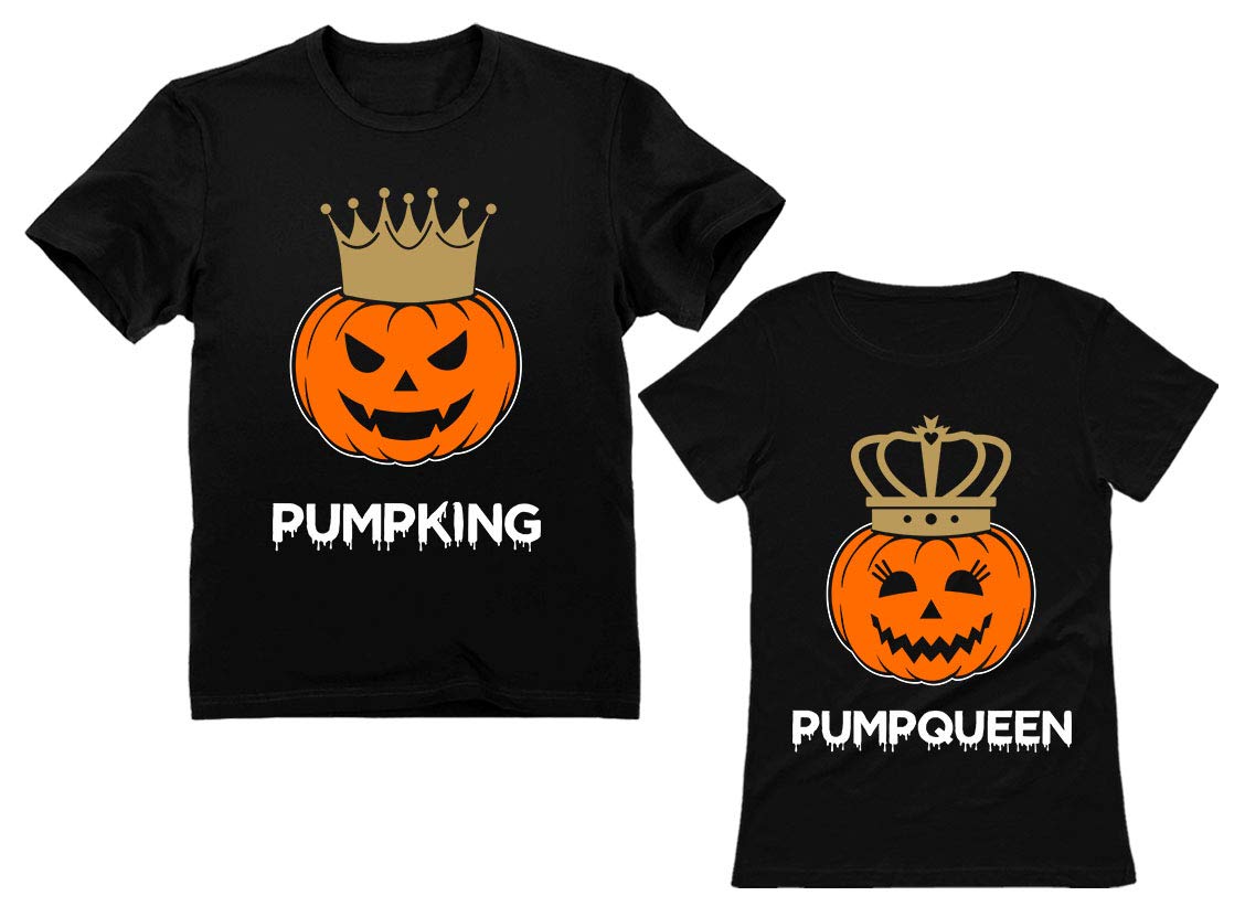 Tstars Pumpking & Pumpqueen Halloween T-Shirt Set - His and Hers Matching Outfit for Couples, Husband Wife PumpKing Black Large/PumpQueen Black Medium