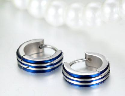 JewelryWe Jewellery Men's Stainless Steel Hoop Earrings Stud Earrings Blue Black Gold Silver