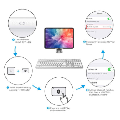 OMOTON Bluetooth Keyboard Compatible with Mac, with Numeric Keypad, Rechargeable Wireless Keyboard Compatible with MacBook Pro/Air, iMac, Mac mini/Pro Laptop and PC (Silver)