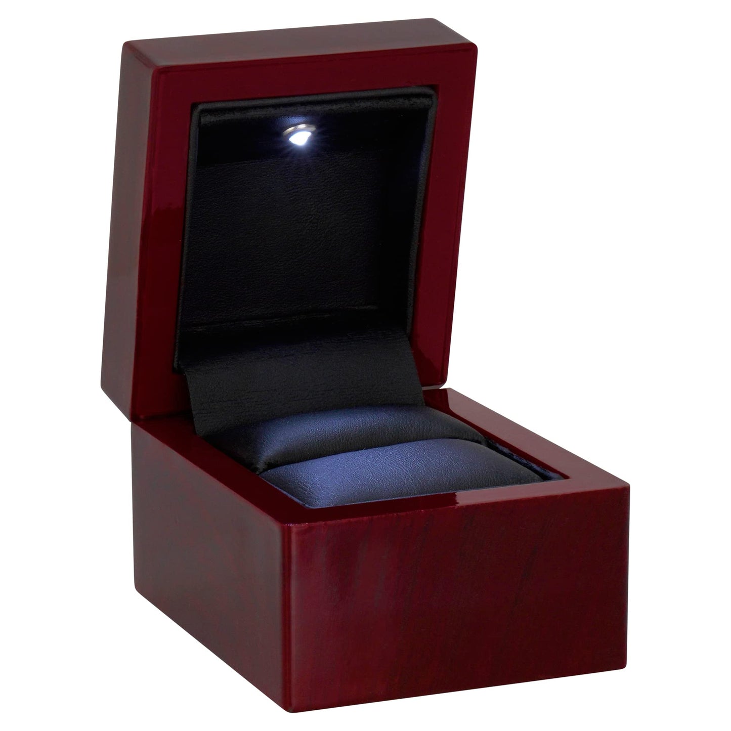 Noble Cherry Ring Box with Light - Unique LED Engagement Ring Box for Proposal Ring or Special Occasions (Mahogany/Black Insert)