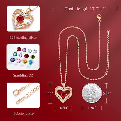 CDE Valentine's Day Gift Forever Love Heart Necklaces for Women, Wedding Anniversary, Birthday Mothers Christmas Day Gifts for Mom, Mother, Wife, S925 Silver Jewelry with Birthstone Pendant