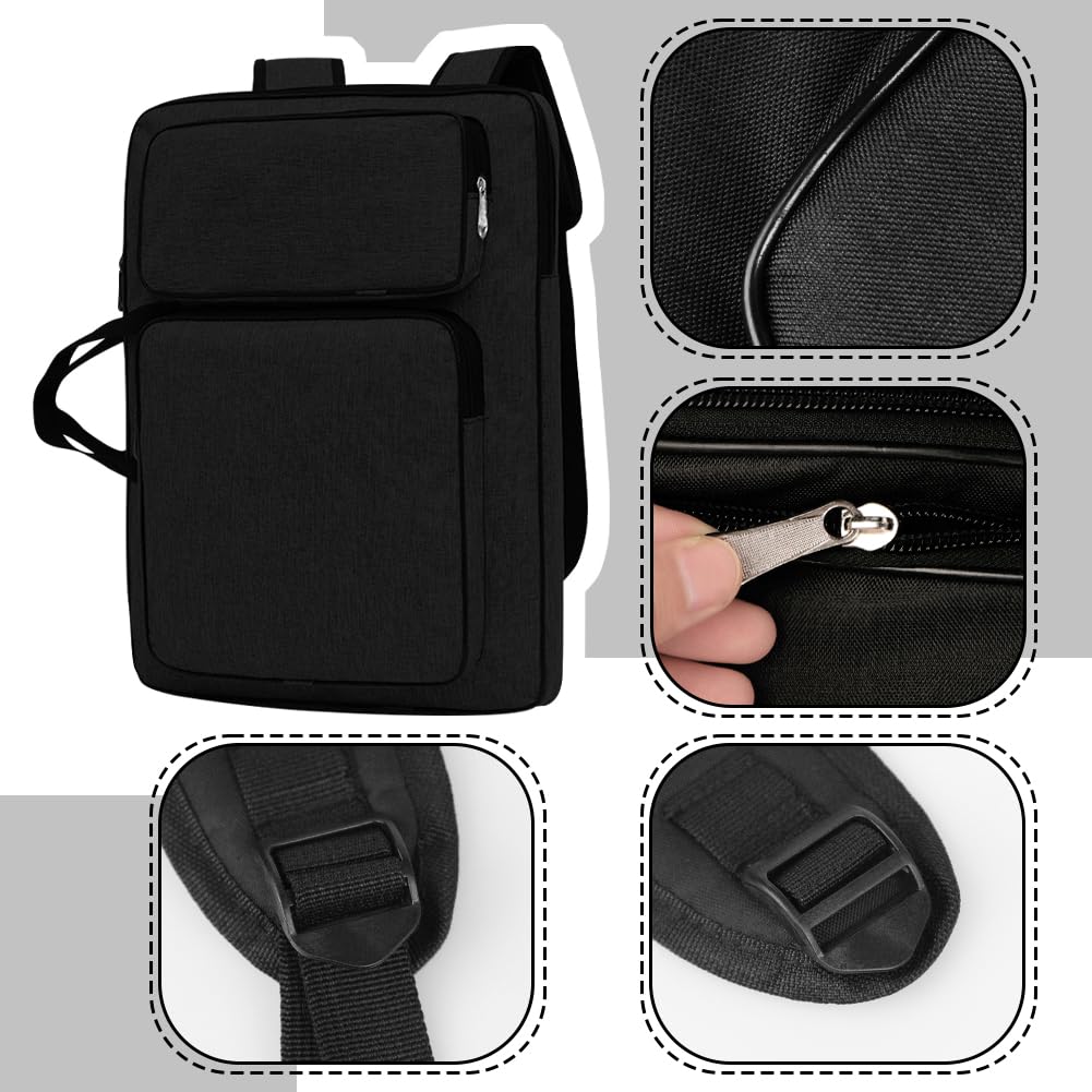 Art Portfolio Case A3 Artist Drawing Board Bag Waterproof Art Carrying Bag Portable Sketch Pad Storage Bag Artist Folder Case Tote Bag Shoulder Bag for Palette Paints Brushes Pencils (Black-1)